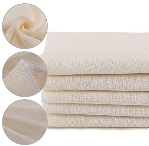 XelNaga 5 Pack Cheesecloth Reusable for Straining, 100% Unbleached Pure Cotton Muslin Cloths, Soft Square Cheese Clothes Weave Fabric Filter for Straining, Cooking, Baking (50 x 50 cm Food Strainer)