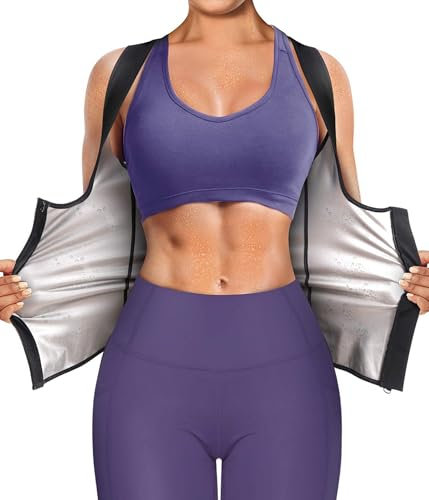 Junlan Sauna Suit for Women Waist Trainer Vest Sweat Tank Top Shaper with Zipper (Black, L)