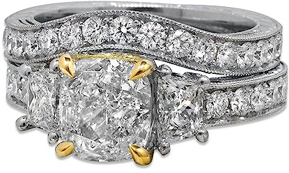 Braut-Set, 3 Karat, 3 Steine, Kissenschliff, Moissanit-Verlobungsringe für Damen, platiniertes Silber, kostenlose Gravur