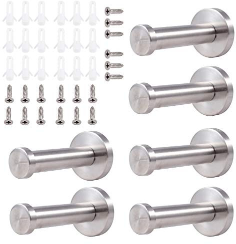 Bohaner Towel Robe Coat Hook Holder Hanger Hooks Stainless Steel Bathroom Accessory 6Pcs