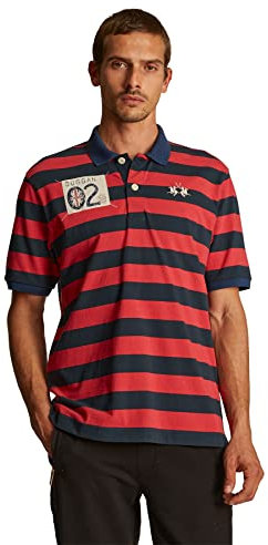 La Martina - Herren-Poloshirt mit kurzem Arm und einem Kragen in Kontrastoptik, Oversized Modell, Ensign-Blau/Amerikanische Schönheit, Man
