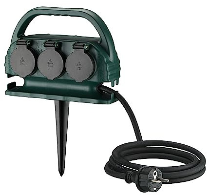 XUANSHI 6-Fach Garten-Steckdose IP44 mit Tragegriff und Erdspieß, wasserfeste Außensteckdose mit H07RN-F Gummi Kabel (2m, grün)