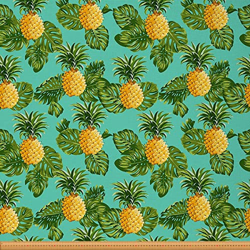 Loussiesd Tropischer Ananas Möbelstoff für Stühle Couch Sommer Palmenblätter Outdoor Stoff Meterware Sommerfrucht botanischer Dekorationsstoff für Polster und Heimwerkerprojekte 276x150cm grün gelb