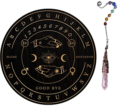 AHANDMAKER Pendel Brett esoterik ja Nein rund Stern einsteiger Message Brett hexen Pendel Set Enthält Pendel Hand Auge Mond