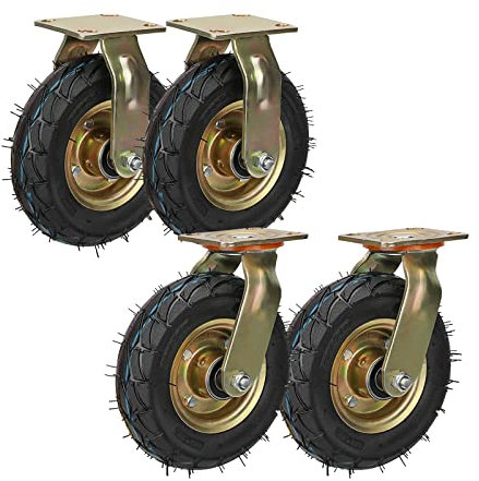 4 Stück Stielrollen Lenkrolle 200mm,Doppelkugellager Strapazierfähige Lenkrollen, Luftreifen Gummi Rollen Mit Bremse, Für Trolleys, Möbelroller Transportroller, Werkbank Rollen