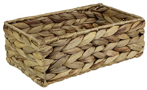 Pop-it-in-a-pelican Rectangular Water Hyacinth Small baskets for storage Natural colour wicker basket shelves open Decorative gift box mini tray makeup Kitchen organiser (Small 24cm, 1x Basket)