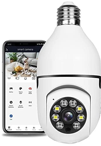 VACANON Light Bulb Security Camera, Full HD 1080P Wireless WiFi Webcam with Fish Eye Infrared, Motion Detection, Real- time Alert, Loop Recording Two Way Audio for Home