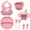 9-Piece Baby Weaning Set – BPA-Free Silicone Strong Suction Plate, Cup with Lid, Spoon, Fork & Bib with Catcher – Microwave & Dishwasher Safe Silicone Baby Feeding Set with Fruit Feeder & Toothbrush