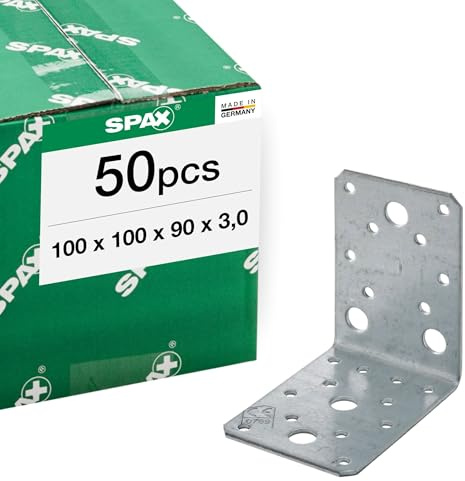 SPAX Winkelverbinder 100x100x90 mm, 3 mm dick, 50 St. - Holzbauverbinder | Feuerverzinkter Eckverbinder mit Kombilochung für tragende Holzkonstruktionen, Carports und Pergolen im Außenbereich