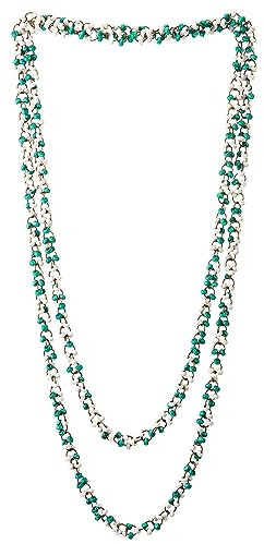 COOLSTEELANDBEYOND Bellissimo Verde e Bianco Legno Perlina Lunga Catena Bavoir Girocollo Statement Collana Pendente, Multi-Fila