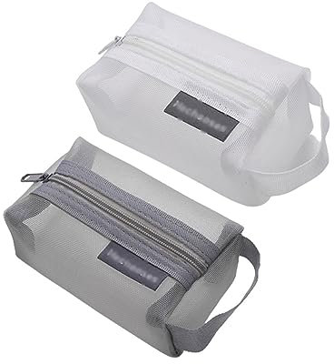 Portable Square Mesh Storage Bag, Mesh Zipper Pouch Toiletry Bag, Square Mesh Coin Purse (2PCS-b,4.33 * 2.76 * 1.97)