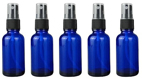 BYNYXI 5 bottiglie di oli essenziali vuoti ricaricabili da 5 ml, bottiglie di vetro per aromaterapia, flaconi spray in plastica blu per farmacisti per oli essenziali, cosmetici farmacisti aromaterapia