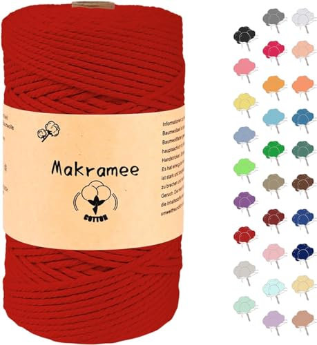 Uvolo 3mm x 200m Makramee Garn, Baumwollgarn, Macrame Kordel für Basteln, Pflanzenbügel-Hellgrün (Rot (3mm x 200m))