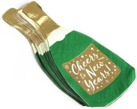 Champagne Bottle Napkins - Pack of 100 Green & Gold Champagne Bottle Shaped Disposable Napkins - New Years Eve Party Tableware Accessory