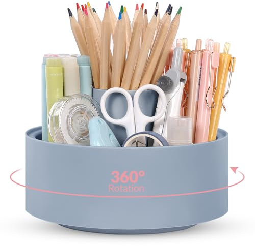 SKYDUE Schreibtisch Organizer, 360 Grad Stiftehalter Drehbar, Entnehmbaren Stifte Organizer Mit 6 Fächern, Stiftehalter Schreibtisch Mit Großer Kapazität Für Büro, Schule, Zuhause(Blau)