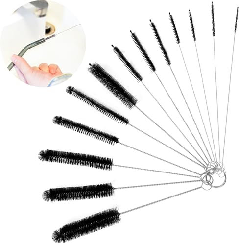 YIIFELL Juego de 13 cepillos de limpieza pequeños, pajita, cepillo para botellas, cepillo limpiador de pipas, cepillo para botellas, cepillo fino, para cafetera, tubos de ensayo, tetera, boquilla,