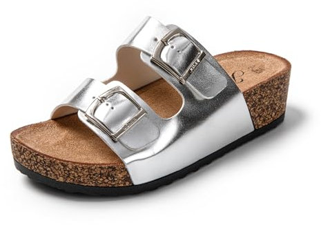 JOMIX Sandales Femme Mules Femmes Compensé Chaussons d'été Tongs Femme Claquette à Talon Confortables pour Maison Piscine Plage (Argenté Métallique, 39)