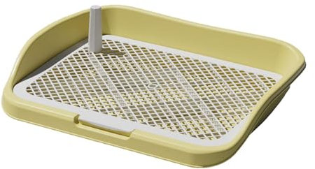 perfk Hundetoilette, Hundetöpfchen-Unterlage mit abnehmbarem Pfosten, Wiederverwendbare Netz-Trainingstoiletten-Töpfchenschale für kleine und mittelgroße, Grau-gelb