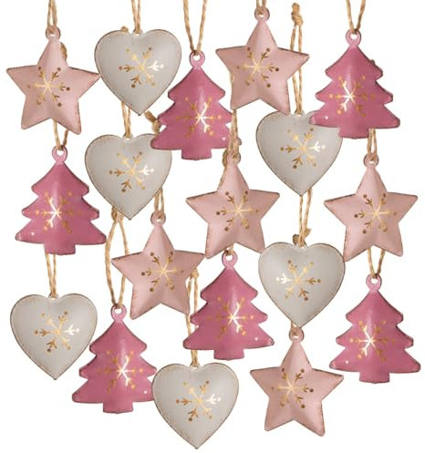 Logbuch-Verlag Weihnachten Deko zum Aufhängen 18 Weihnachtsbaumanhänger rosa pink grau Weihnachtsbaumschmuck Metall 4 cm