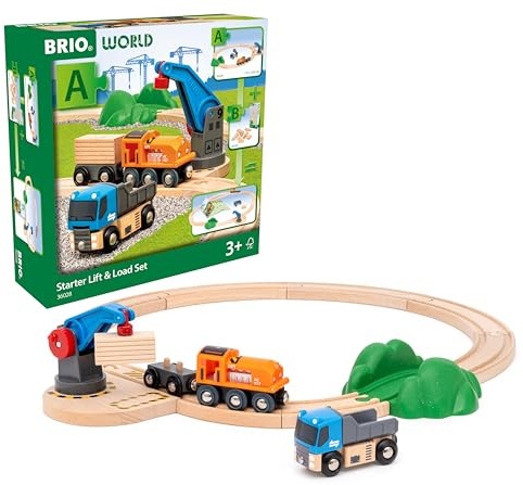 BRIO World Starterset Güterzug mit Kran A - Spielzeug ab 3 Jahre | 15 Teile, Holzeisenbahn-Set, Kleinkindspielzeug, Geschenk für Jungen und Mädchen