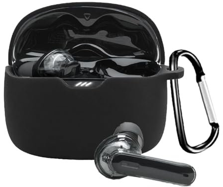 YAODLE hülle Kompatibel mit JBL Tune Beam Schutzhülle Stoßfeste Weiche hülle,Mit Karabiner,Anti-Fingerabdruck,Anti-Abrieb(Schwarz)