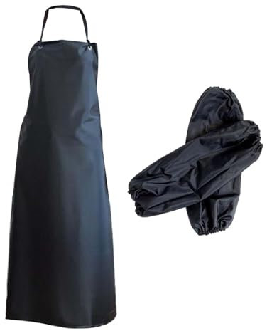 Milageto Black Apron Waterproof Apron Pvc Apron Butchers Apron Workshop Apron Hairdressing Apron Utility Apron with Sleeve Cover Oil Resistant Apron for Lab Work Pet Grooming for Men Women