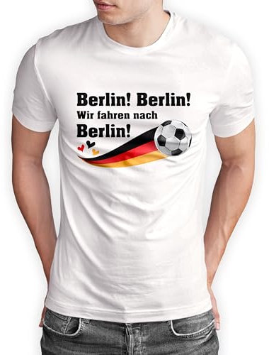 Deutschland Finale T-Shirt „EM 2024 - Berlin! Berlin! Wir fahren nach Berlin!“ Trikot Fußball Shirt Europameisterschaft Herren Damen - Fanartikel Fan-Outfit - Herzen, Weiß, Gr. L