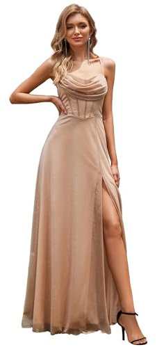 Ever-Pretty Vestito da Cerimonia Lungo Paillettes Abiti da Sera Donna Elegante Senza Maniche con Spalline Regolabili sulla Schiena Brillantini Rose Gold 40