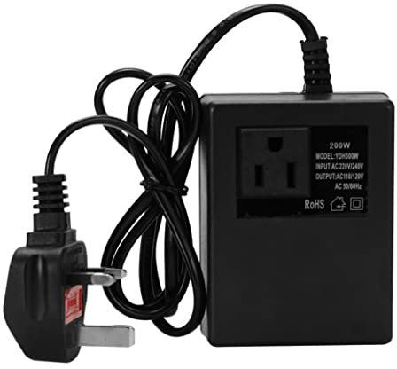 220v to 110v Voltage Converter,200W Sine Wave Voltage Converter US to Europe,220 to 110 International Power Adapter Plug Combo Step Down Transformer - UK Plug