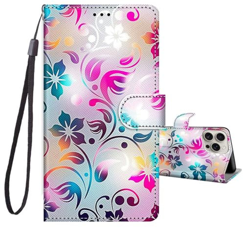 JRIANY Case for iPhone 16 Pro, PU Leather Wallet Case with Card Holder Cute Pattern Animal Design Phone Case Shockproof Cover Flip Case Compatible with Apple iPhone 16 Pro 6.3 inch - Flower B
