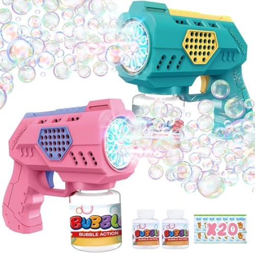 Eaglestone Seifenblasenpistolen für Kinder 4-8 Jahre, 2er-Pack mit LED-Lichtern, Automatische Seifenblasenmaschine, Seifenblasenspielzeug mit Lösung & Konzentrat, Partygeschenk, Sommer Spielzeug