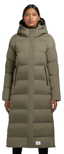 khujo Damen Wintermantel Warmer Langer Steppmantel mit Kapuze und seitlichen Gehschlitzen Mayla2-YM Light Moss Green Gr. XL