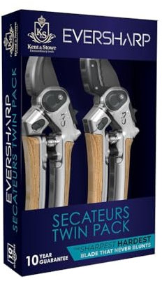 Kent & Stowe 70109175 Eversharp Secateurs Twin Pack/Gift Set, Containing Ash Wood Handled All Purpose & Hard Wood (Anvil) Secateurs, Perfect for Pruning Green & Hard Wood