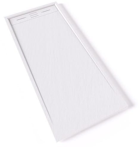 HIEMAL Receveur de douche 70 x 160 cm résine Blanc aspect ardoise + bonde incluse - Salle de bain