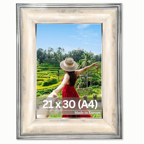 VictoR Picasso Bilderrahmen Gold 21x30 cm (A4) - Leiste: 57x37mm - Vintage Landhaus Design mit bruchsicherer Acrylglasscheibe und MDF-Rückwand