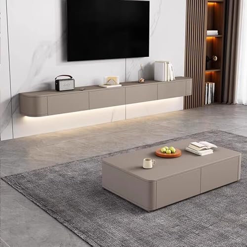 XDXINY Console multimédia TV flottante - Meuble TV mural - Grand banc de rangement sous TV - Meuble bas avec tiroirs et support de routeur (kaki, 120 x 20 x 24 cm)