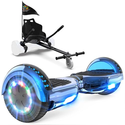 GeekMe Hoverboards mit Sitz, Hoverboards Go-Kart mit Bluetooth-Lautsprecher LED-Leuchten, Geschenk für Kinder Jugendliche Erwachsen (Blau + Schwarz)