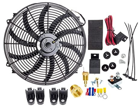 GLBMLMTHZP 16 Inch Electric Radiator Cooling Fan High CFM Thermostat Relay Switch Kit 12V Fans and kits