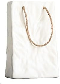 Keramikvase im Geschenkbeutel-Design – Moderne Dekovase in Schwarz oder Weiß – Stilvolle Blumenvase für Wohnzimmer, Tisch & Regal – Verschiedene Größen (Weiß-Mittel)