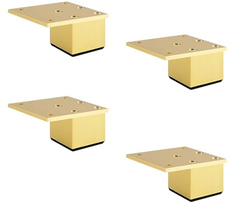 Dwinenixtor Möbelfüße Gold, Quadrat Möbelbeine Höhe: 3-40cm (+18mm) Möbelfuß 4 Stück Verstellbar Moebelfuesse Metall DIY Couchtisch Füße Aluminiumlegierung | Eloxierte Oberfläche Tischbeine 3cm/1.2