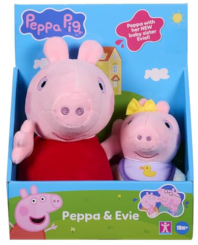 Peppa Pig 2-Pack Plsuhies - Peppa with Baby Sister Evie - Stuffed Animal Pre-School Toys