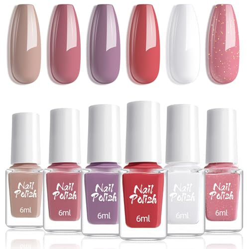6 Colors Nail Polish Set - Neutral Nude Pink Nail Polish Quick Dry - Colorful White Red Purple Pink Glitter Nail Polish - Nail Varnish Sets for Women Nail Art DIY, No Need Curing