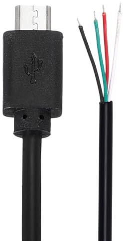 sourcing map 0.3M/1Ft Micro USB Male Plug Bare Wire Pigtail Cable, 28AWG 12V 3A USB Plug to 4 Pin Bare Wire Open End Connector Plug for DIY Keyboard Fan Equipment Replace Repair 2 Pcs