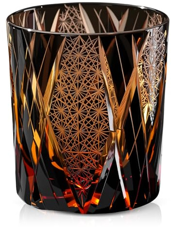 Bicchiere Whisky Giapponese Edo Kirico Kiku Tsunagi Cristallo - Degustazione Tumbler Regalo Uomo per Bourbon Scotch Cognac - Vetro Fatto a Mano Compleanno Idee Regalo - Cristalyn (Marrone, 250ml)