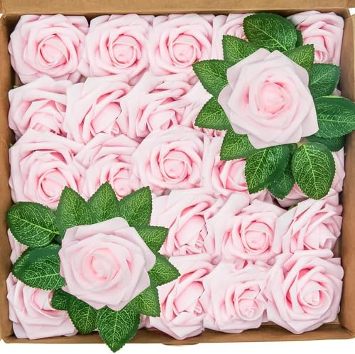 BELLE VOUS Set da 50 Rose Finte per Decorazioni Rosa con Stelo - Fiori Finti per Decorazioni da 18 cm - Fiori Artificiali Rosa Finta per Fai da Te, Bouquet da Sposa, Centrotavola e Composizioni