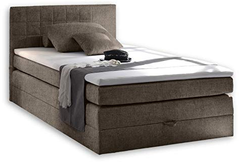 Stella Trading HAWAII 2 Boxspringbett 120x200 mit Bettkasten, Stone - Bequemes Bett mit 7-Zonen-Federkern Matratze H2-H3 & Komfortschaum Topper - 121 x 107 x 209 cm (B/H/T)