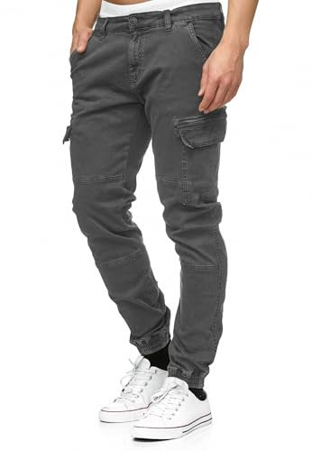 Indicode Herren August Cargohose aus Baumwolle mit 6 Taschen | Cargo Chino Hose f. Männer Raven, S