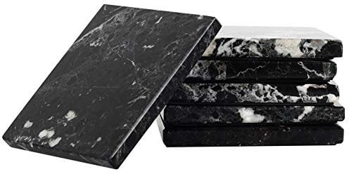 Dessous de Verre Lot de 6 sous-Verres carrés en marbre Noir Faits à la Main pour la Cuisine – Pot idéal pour Boire du thé Assiettes absorbantes
