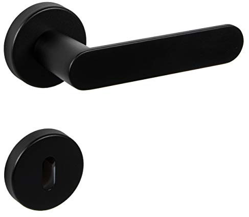 JUVA Set de Poignées de Porte d'Intérieur à Rosace | Aluminium Inoxydable | Design Noir Mat pour Maison Moderne | pour Salle de Bain, Toilette, Chambre, Bureau, Cuisine, Garage
