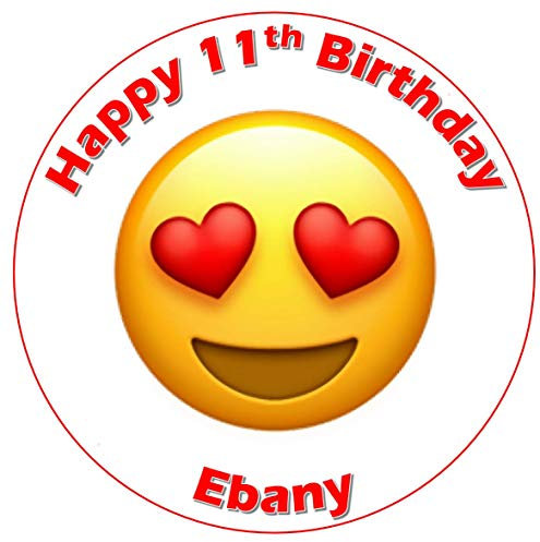 Love Heart smiley face love heart eyes circle Cake Edible Icing or Wafer Topper 7.5 inch Personalised (Icing)